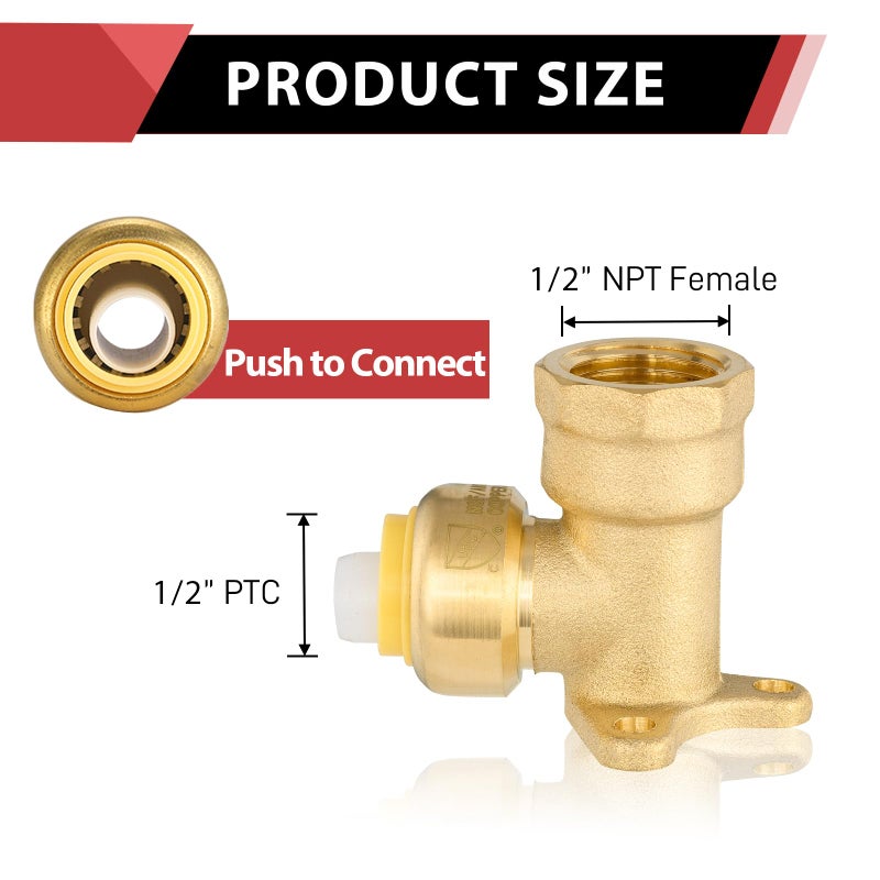 EFIELD (Pack of 2) EFIELD 1/2" Push Fit x 1/2" Female NPT Drop-ear Elbows Brass Fitting,(PF066-2PCS) - Image 2